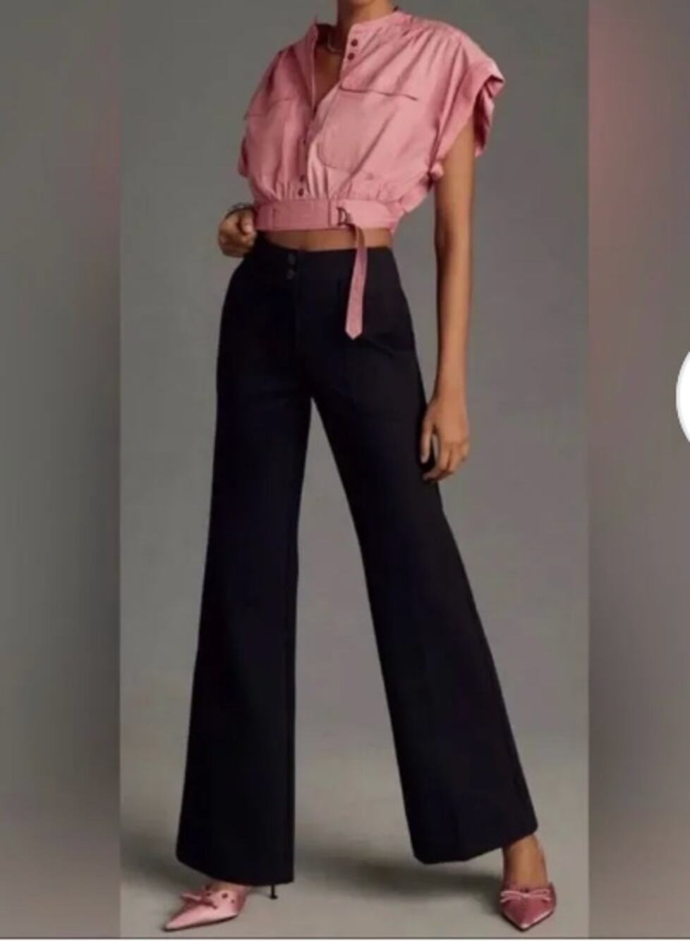 Maeve Anthropologie Naomi High Rise Wide Leg Flare Ponte Pants Black 10
